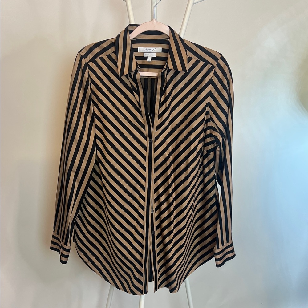 Foxcroft Black and Tan Striped Button-Down Shirt plus size